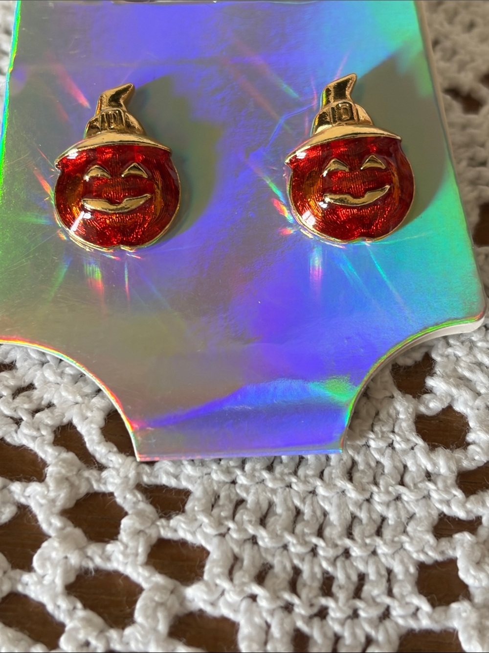 Avon Vintage Pumpkin Face Stud Earrings with Gold-Tone Accents